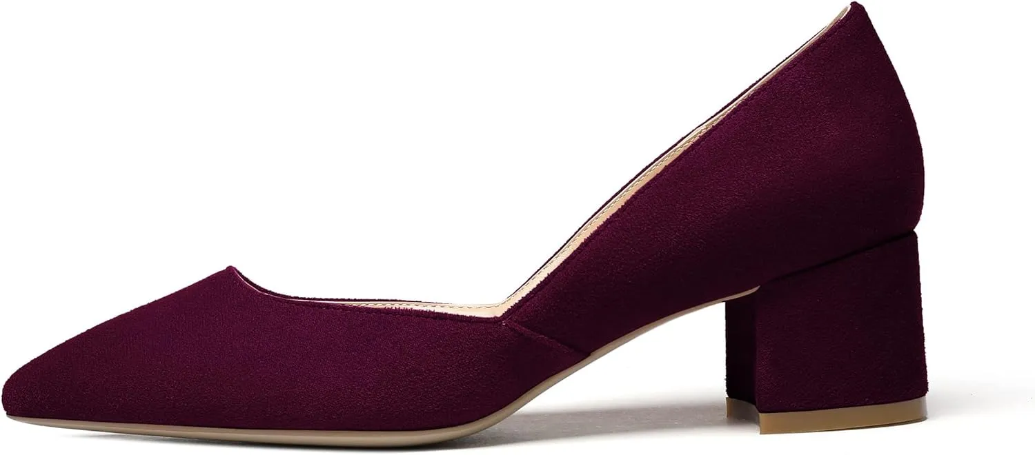 Eldof Women's Pointed Toe Cut Out D'Orsay Slip On Mid Block Heel Pumps Comfortable 2 Inch Block Heels for Dress Party Wedding