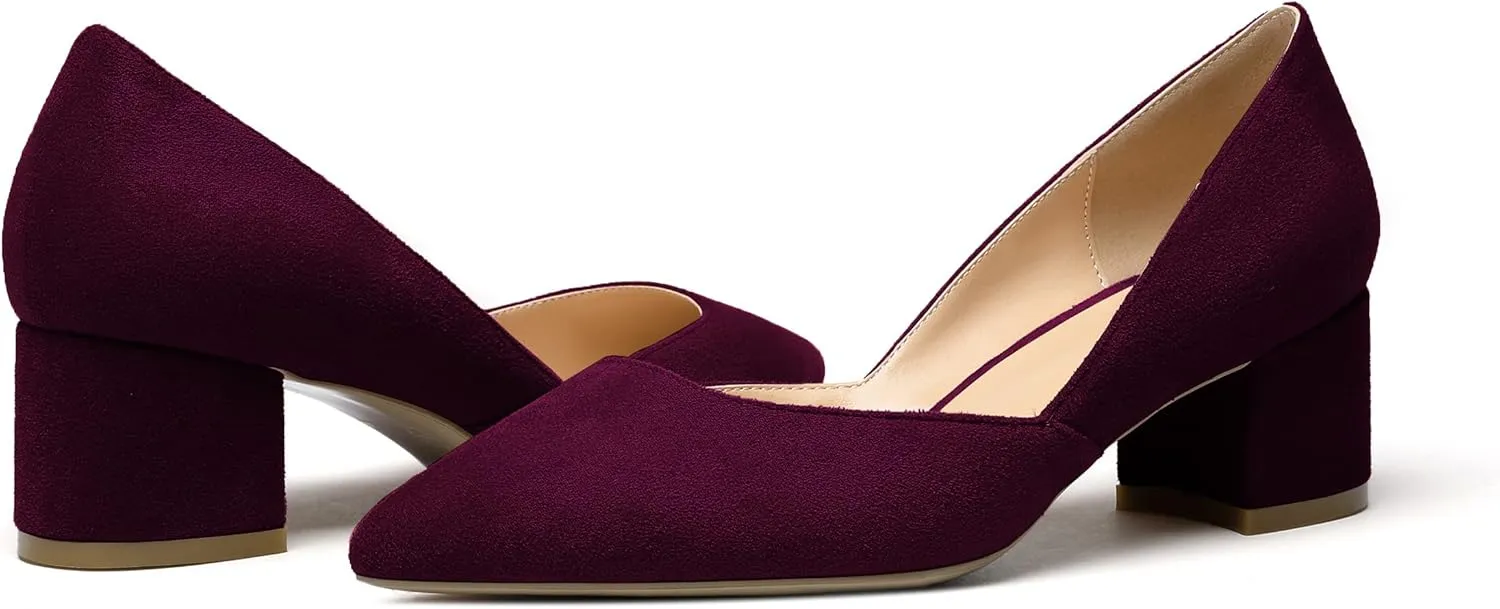Eldof Women's Pointed Toe Cut Out D'Orsay Slip On Mid Block Heel Pumps Comfortable 2 Inch Block Heels for Dress Party Wedding
