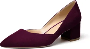 Eldof Women's Pointed Toe Cut Out D'Orsay Slip On Mid Block Heel Pumps Comfortable 2 Inch Block Heels for Dress Party Wedding