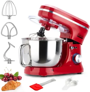 Electric Stand Mixer with 6.5 Quart Bowl, Household Food Mixer 10 p Speeds 660W, Kitchen Tilt-Head Bread Dough and Cake Mixers with Dough Hook, Whisk, Beater, Splash Guard and Egg Separator (Red)