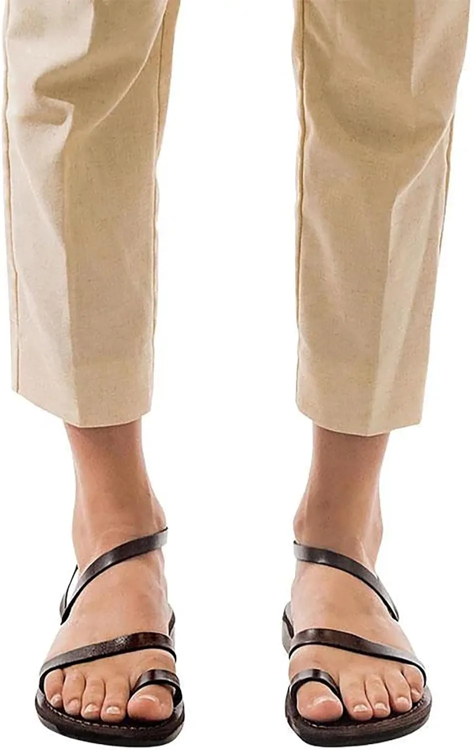 Ella - Leather Ankle Strap Flat Sandal - Womens Sandals