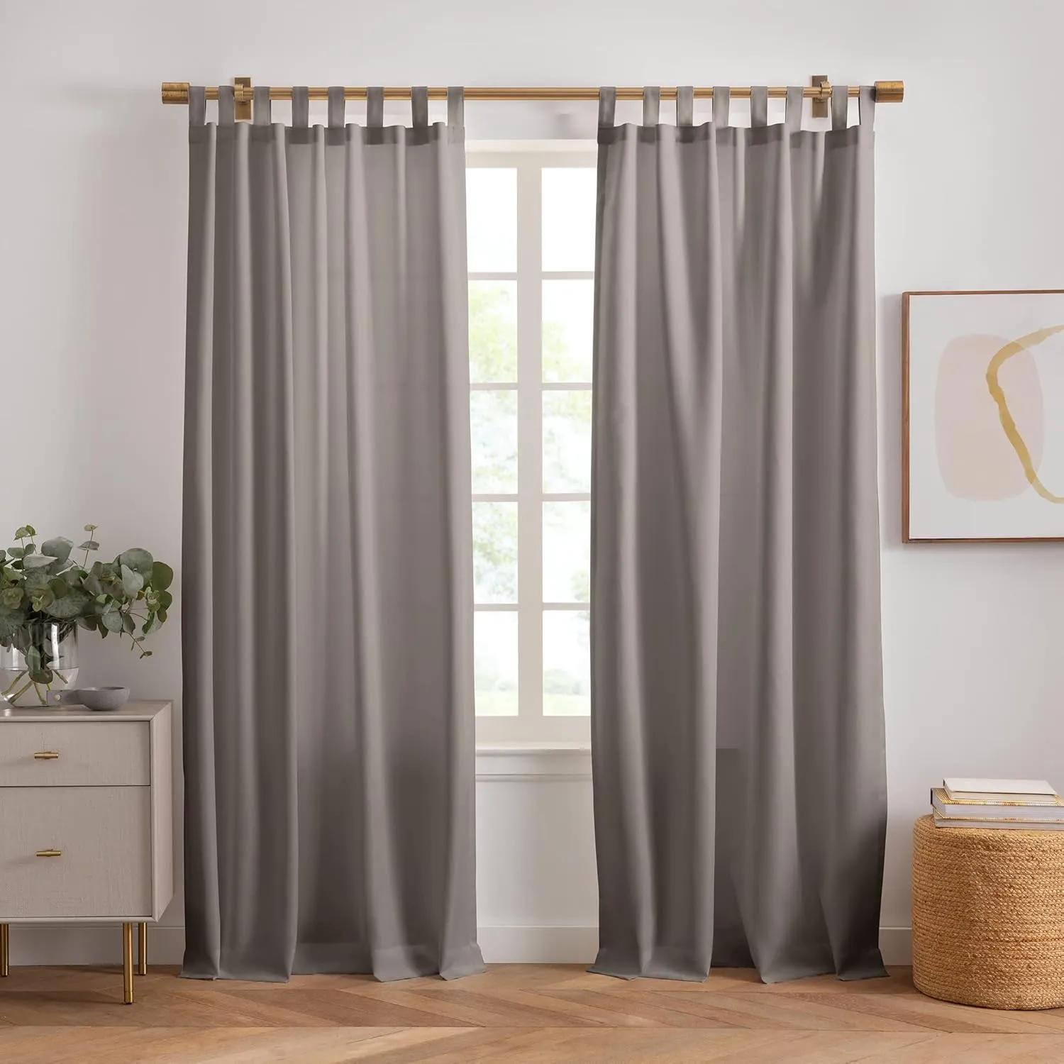 Elrene Home Fashions Rhodes Solid Indoor/Outdoor Window-Curtain Set, 2 Panels, 52 inches X 84 inches, Gray