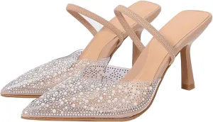 Embroidered Kitten Heels For Women Slingback Comfortable Floral Wedding Pumps