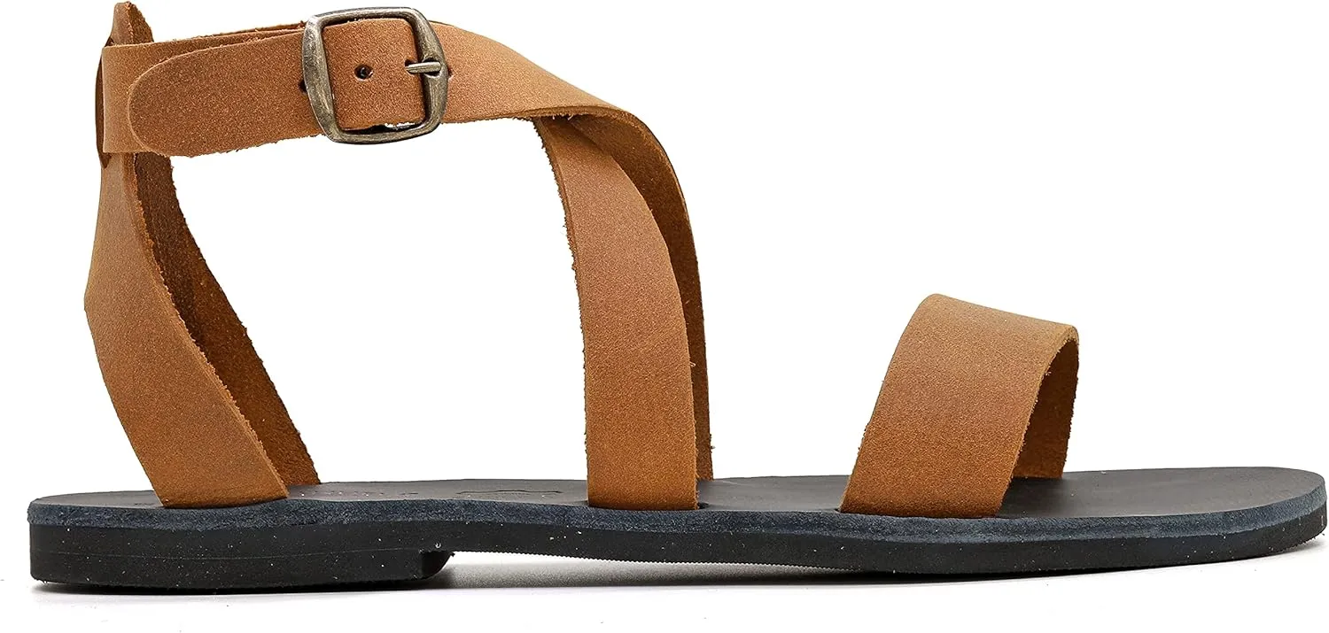 Emmanuela Greek Handmade Leather Flat Sandals, Quality Ankle Strap Sandals with adjustable buckle, Ankle Cuff Summer Shoes, Open Toe Strappy Sandals, Boho Chic Sandals
