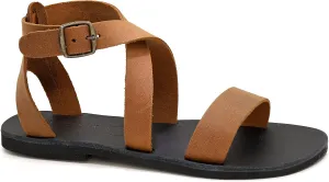 Emmanuela Greek Handmade Leather Flat Sandals, Quality Ankle Strap Sandals with adjustable buckle, Ankle Cuff Summer Shoes, Open Toe Strappy Sandals, Boho Chic Sandals