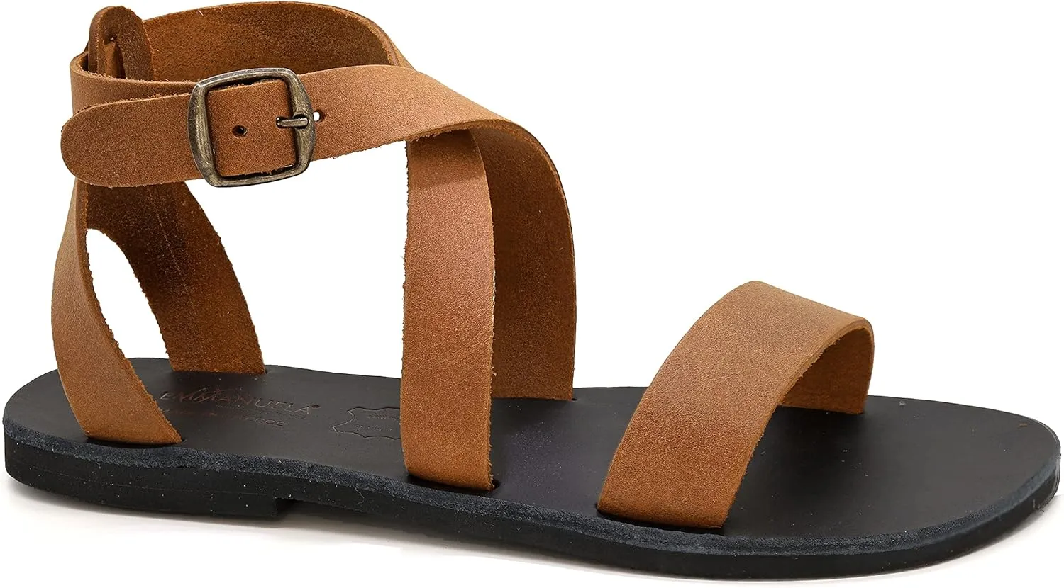 Emmanuela Greek Handmade Leather Flat Sandals, Quality Ankle Strap Sandals with adjustable buckle, Ankle Cuff Summer Shoes, Open Toe Strappy Sandals, Boho Chic Sandals