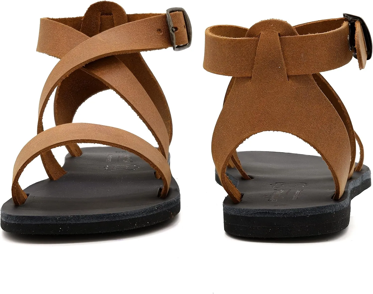 Emmanuela Greek Handmade Leather Flat Sandals, Quality Ankle Strap Sandals with adjustable buckle, Ankle Cuff Summer Shoes, Open Toe Strappy Sandals, Boho Chic Sandals