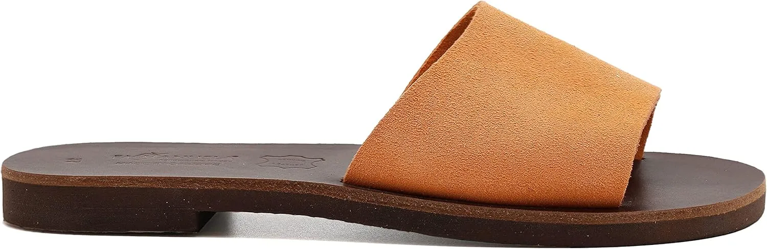 Emmanuela Greek Handmade Leather Flat Sandals, Quality Slide on Simple Sandals, Quality Slide on Summer Shoes for Women, Open Toe Sliders, Boho Chic Mules