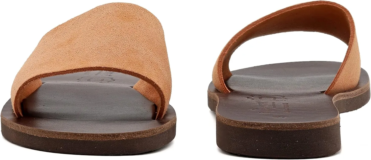 Emmanuela Greek Handmade Leather Flat Sandals, Quality Slide on Simple Sandals, Quality Slide on Summer Shoes for Women, Open Toe Sliders, Boho Chic Mules