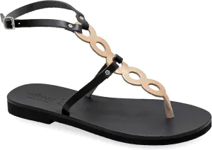 Emmanuela Greek Handmade Leather Flat Thong Sandals, Quality Ankle Cuff Summer Shoes for Women, Split Toe Strappy Sandals, Boho Chic with Adjustable Buckle Strap