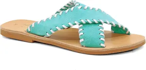 Emmanuela Greek Leather Embroided Flat Sandals, Quality Handmade Slide on X Strap Summer Shoes for Women, Open Toe Sliders, Boho Chic Strappy Mules