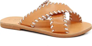 Emmanuela Greek Leather Embroided Flat Sandals, Quality Handmade Slide on X Strap Summer Shoes for Women, Open Toe Sliders, Boho Chic Strappy Mules