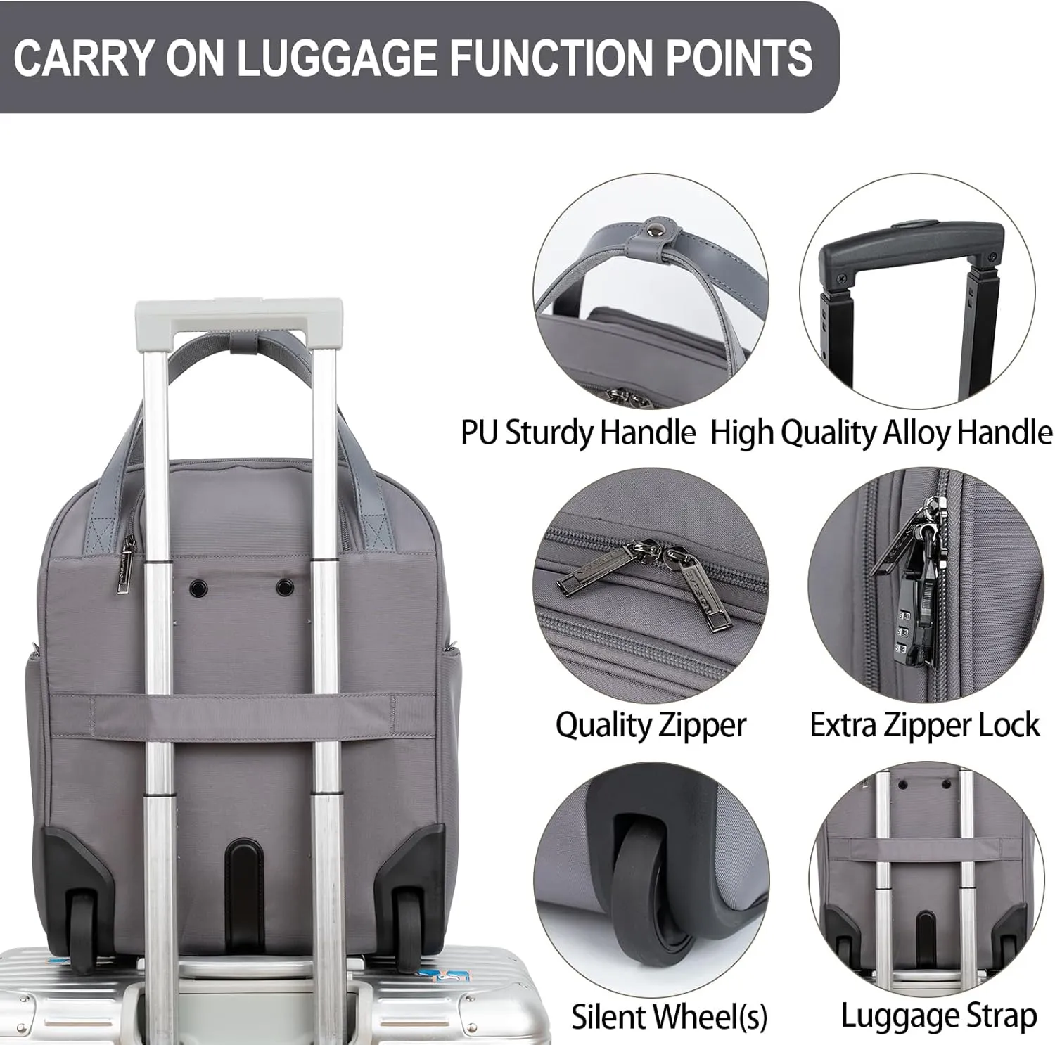 EMPSIGN Underseat Carry On Wheeled - 16" Carry on Bag with Wheels Multi-functional Lightweight Rolling Bag Overnight Weekender Small Suitcase for Women Men Travel Business, Dark Grey