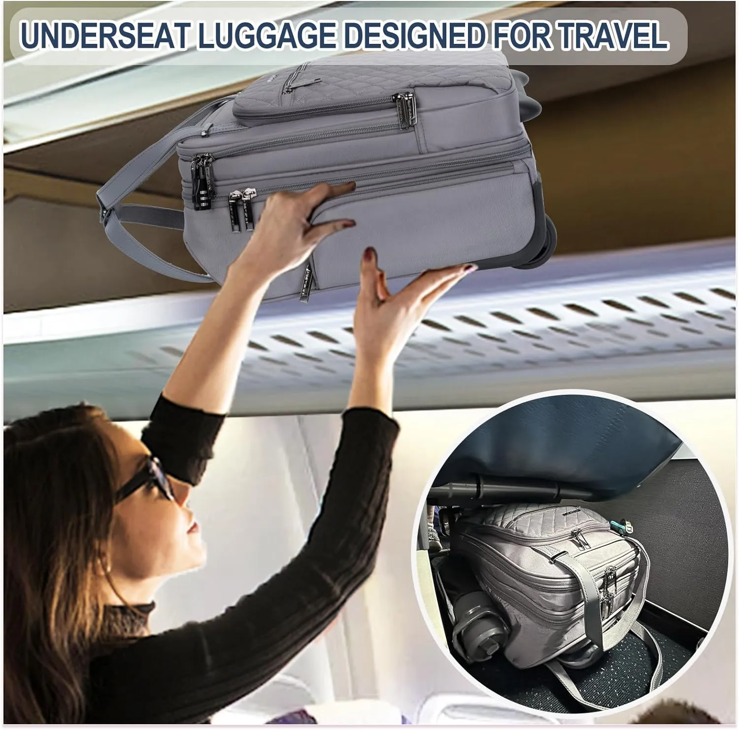 EMPSIGN Underseat Carry On Wheeled - 16" Carry on Bag with Wheels Multi-functional Lightweight Rolling Bag Overnight Weekender Small Suitcase for Women Men Travel Business, Dark Grey