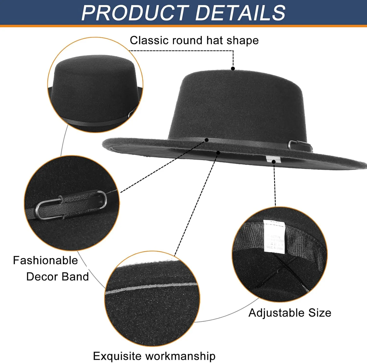 EOZY Women Men Classic Felt Fedora Hat Wide Brim Flat Top Jazz Panama Hat Casual Party Church Hat