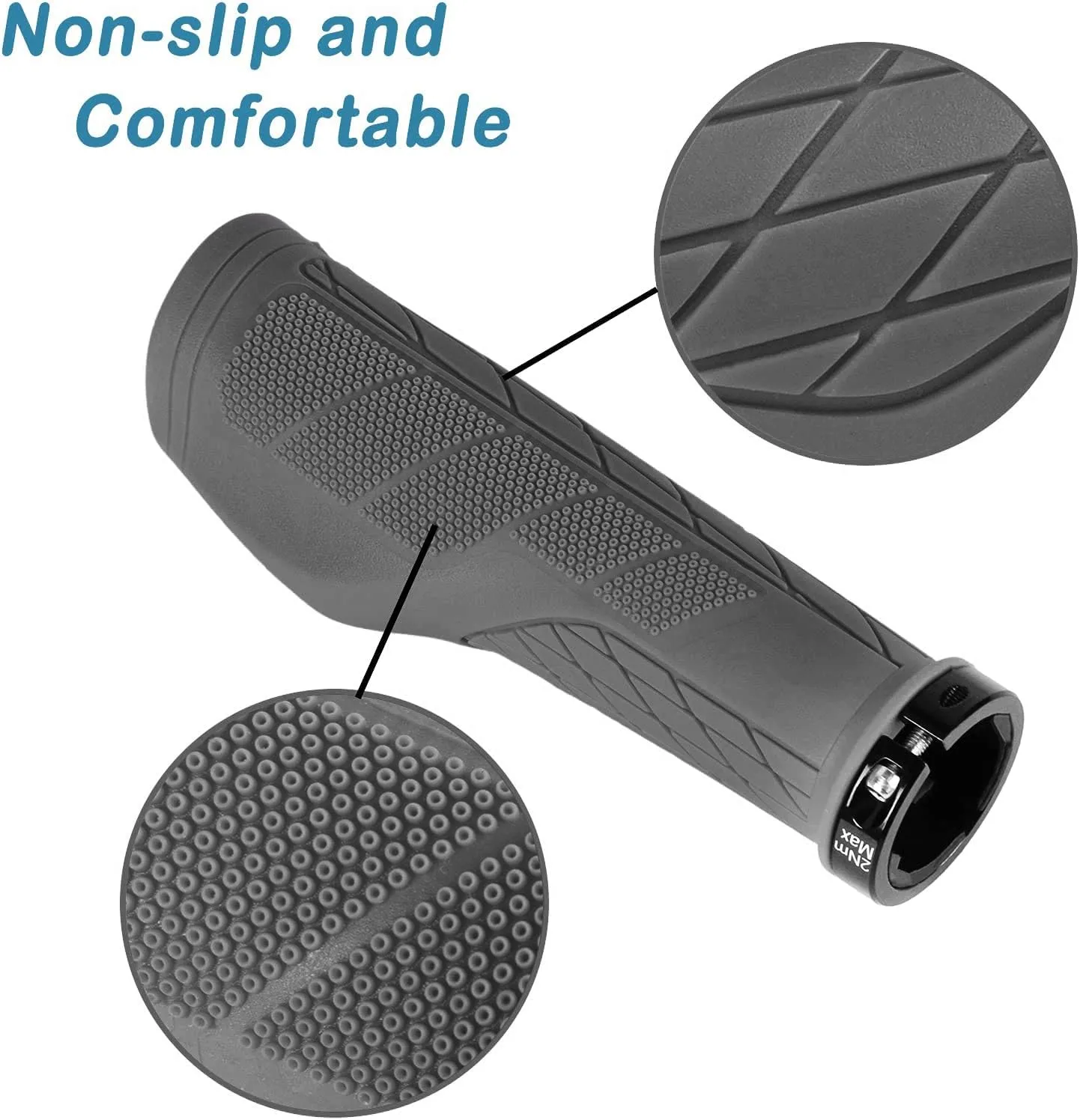 Ergonomic Design Mountain Bike Grips, Comfortable Bicycle Handlebar Grips, Single Lock-on and Non-Slip MTB Handle, Fit MTB, E-Bike, Hybrid, Scooter