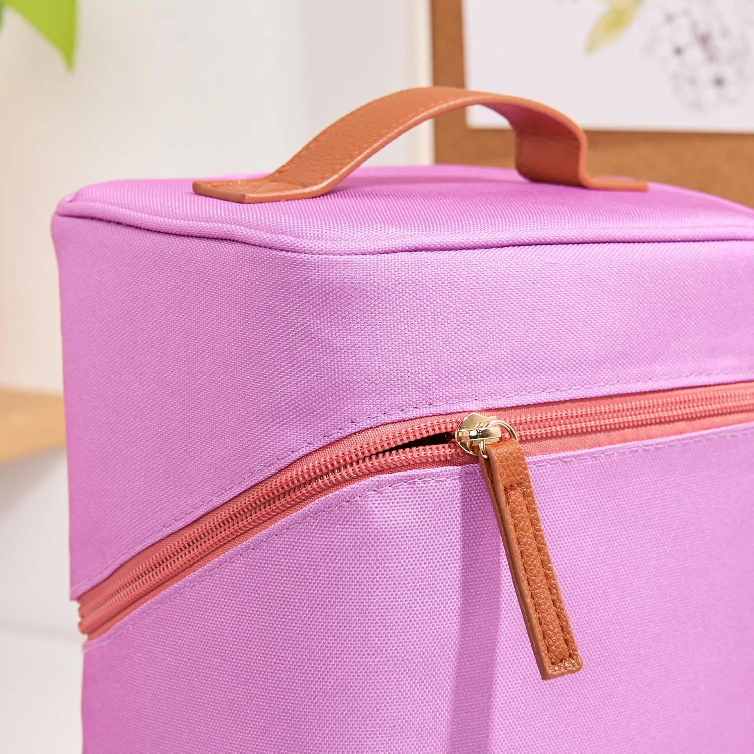 Erin Condren Tall Organizer Case, Stylish Orchid Multi-Purpose Travel Case, Removable Dividers and Sturdy Vegan Leather Handle, Carry Toiletries, Makeup, Jewelry and More