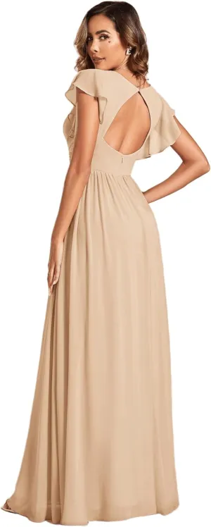 Ever-Pretty Women's Flowy Chiffon A Line Ruffles Sleeves Back Cutout Bridesmaid Dresses 01819