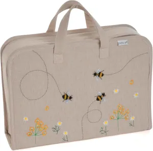 Exclusive Project Case – Sewing & Yarn Storage, Craft & Knitting Bag for Classes & Travel, 3 Plastic Pocket Inserts for Accessories & Organising – 100% Cotton, 16 x 4.1 x 11