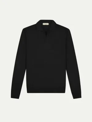 Extrafine Merino Buttonless Polo Black