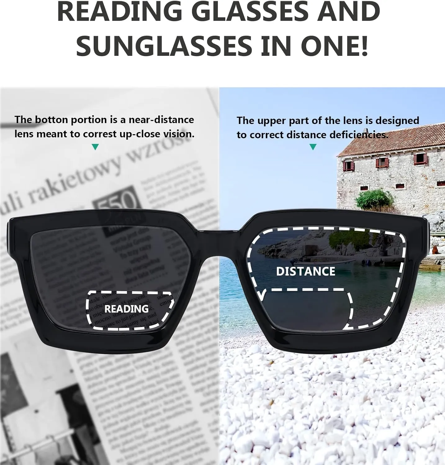 Eyekepper Bifocal Reading Glasses Women - Stylish Bifocal Readers Clear Lens Oversize Frame