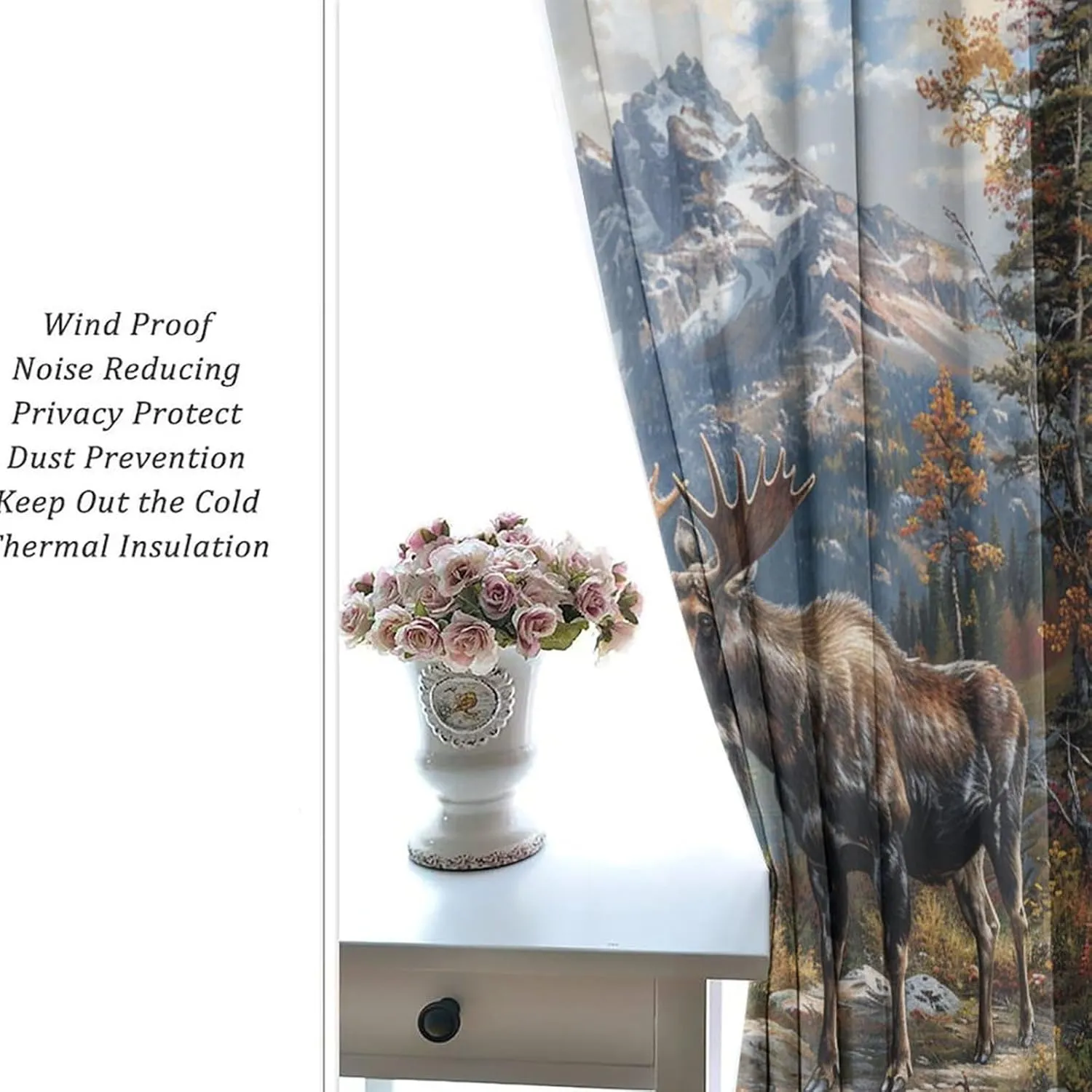 Farmhouse Animal Deer Curtains for Bedroom, Mountain Jungle Lake Moose Cabin Grommet Blackout Curtains Thermal Insulated Window Drapes for Living Room, 21W x 63L, 2 Panels