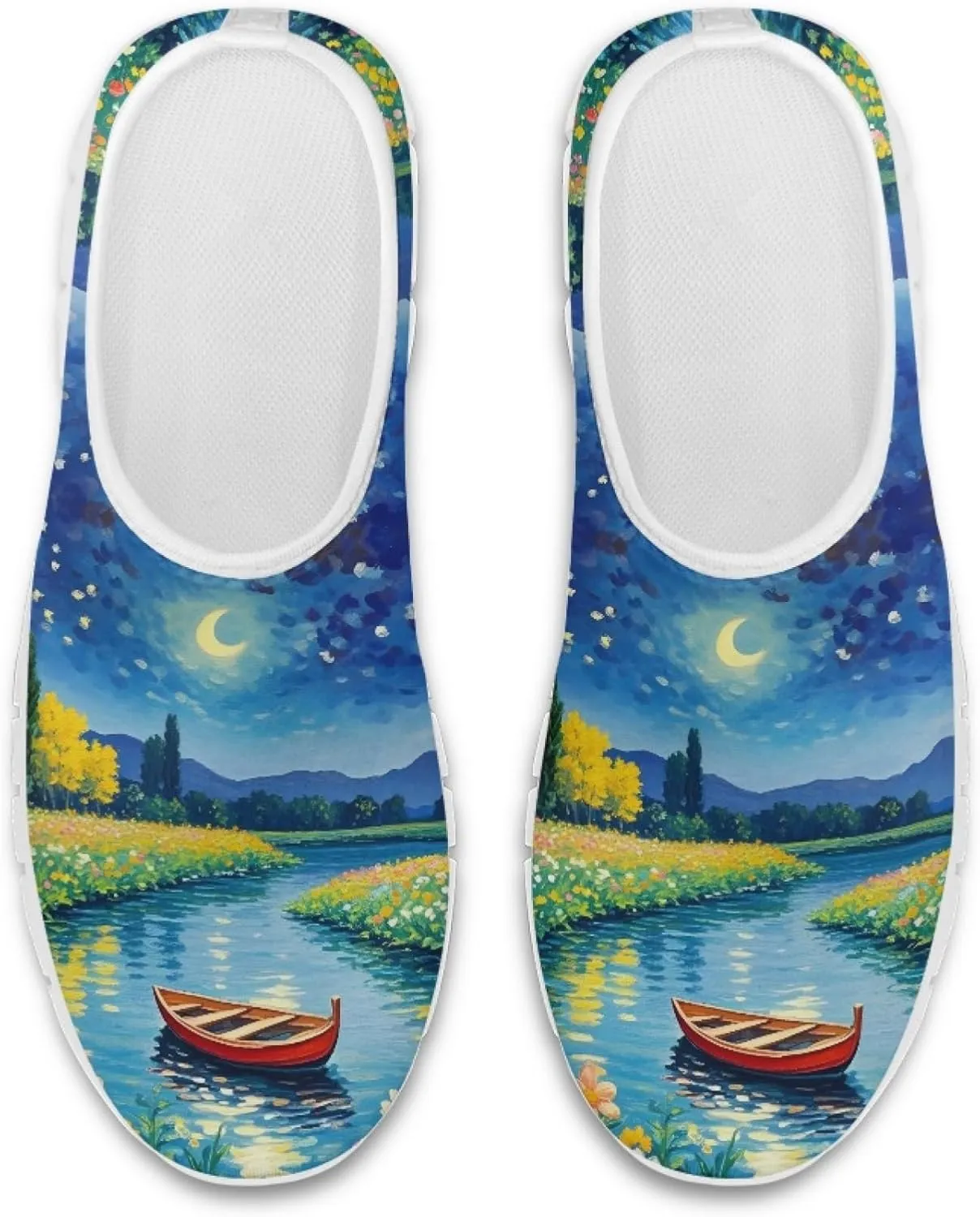 Fashion Print Womens Slip on Walking Shoes Breathable Flat Shoes Comfortable Casual Sneakers