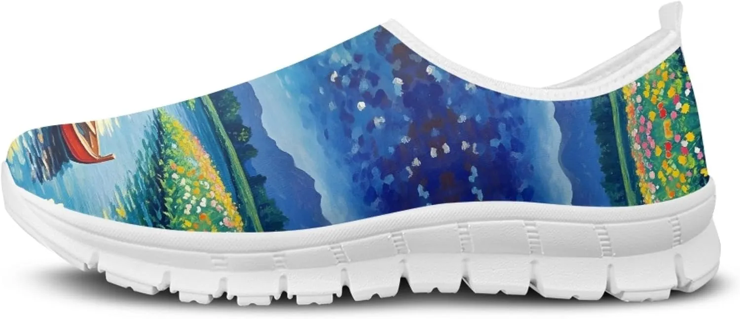 Fashion Print Womens Slip on Walking Shoes Breathable Flat Shoes Comfortable Casual Sneakers