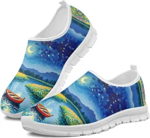 Fashion Print Womens Slip on Walking Shoes Breathable Flat Shoes Comfortable Casual Sneakers
