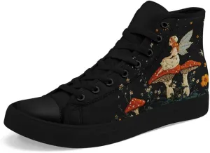 Fashion Women High-Top Canvas Shoes Men's Print Mushroom Floral Plant Lace-up Flat Stylish Gift Sneaker Couple Shoes