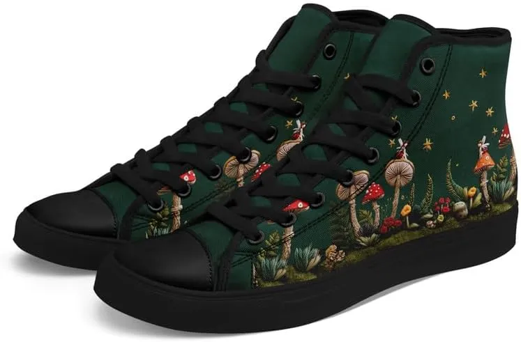 Fashion Women High-Top Canvas Shoes Men's Print Mushroom Floral Plant Lace-up Flat Stylish Gift Sneaker Couple Shoes