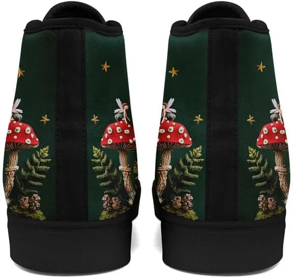 Fashion Women High-Top Canvas Shoes Men's Print Mushroom Floral Plant Lace-up Flat Stylish Gift Sneaker Couple Shoes