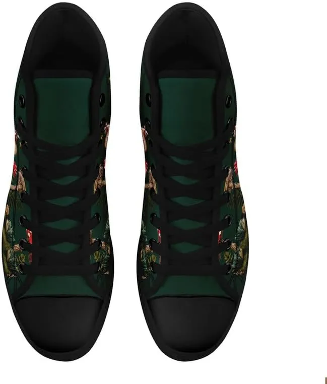 Fashion Women High-Top Canvas Shoes Men's Print Mushroom Floral Plant Lace-up Flat Stylish Gift Sneaker Couple Shoes