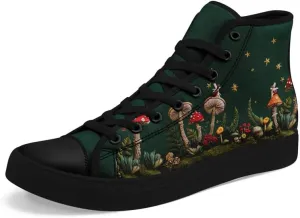 Fashion Women High-Top Canvas Shoes Men's Print Mushroom Floral Plant Lace-up Flat Stylish Gift Sneaker Couple Shoes
