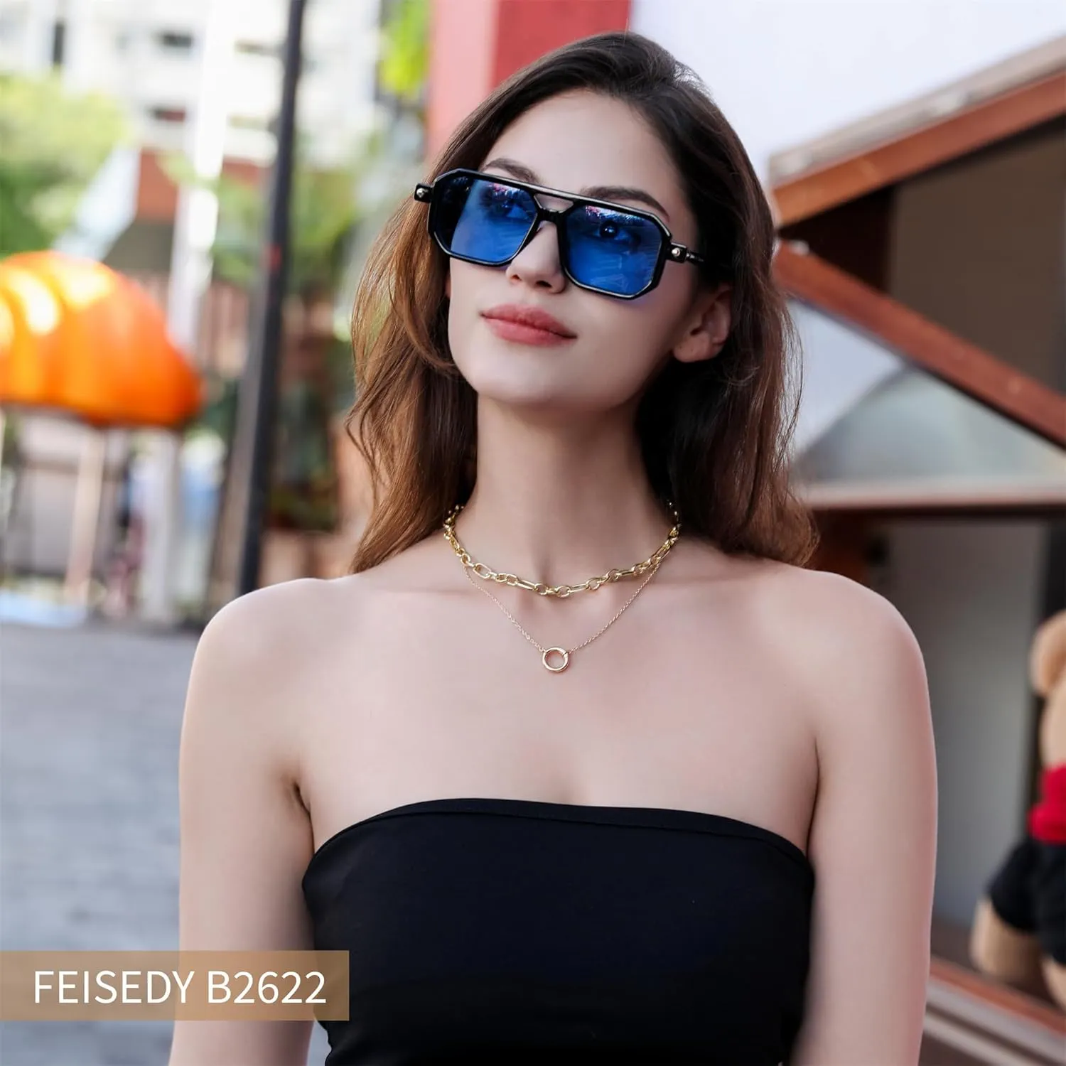 FEISEDY Vintage Square 70s Flat Aviator Sunglasses Women Men Classic Retro Stylish Frame UV400 Sunglasses B2622