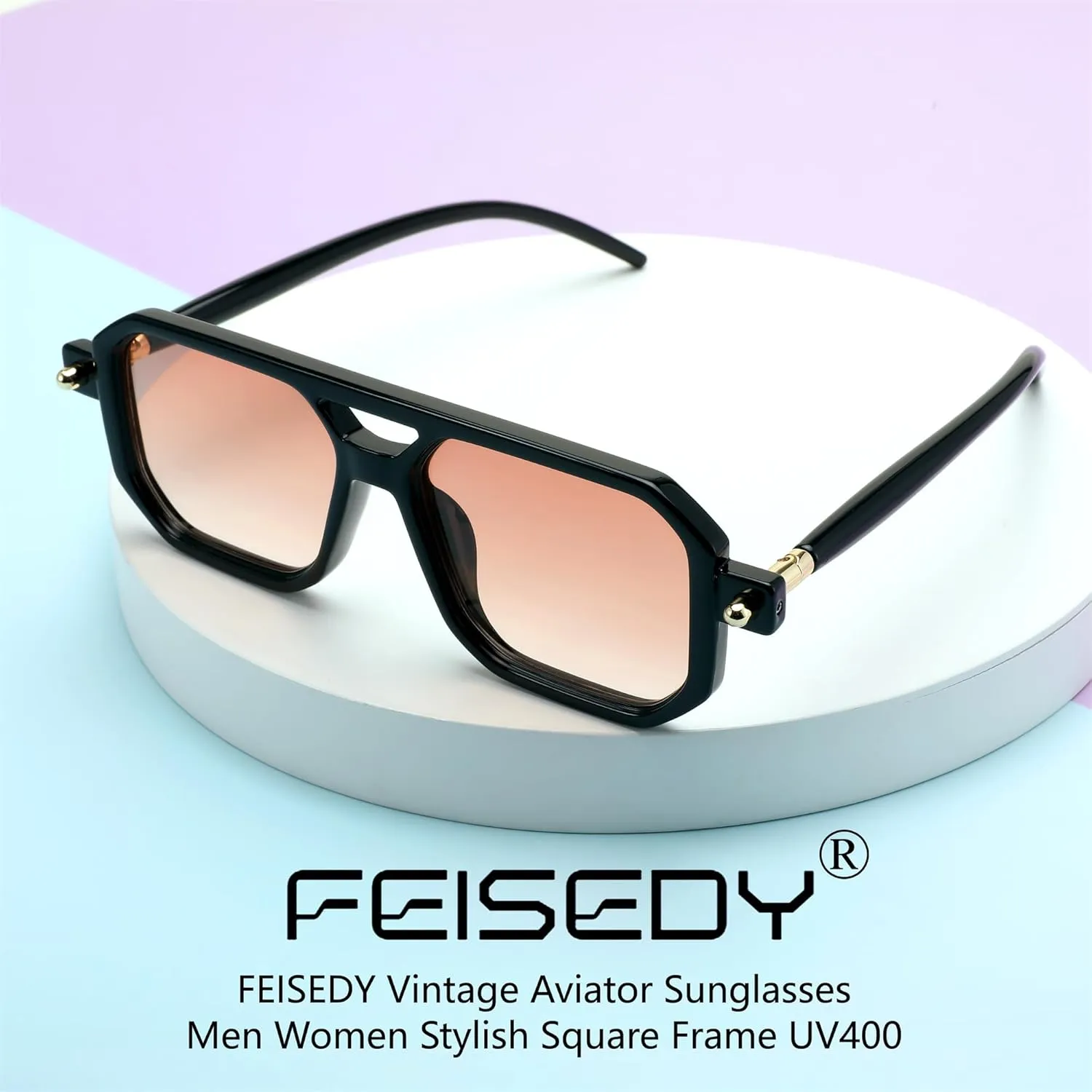 FEISEDY Vintage Square 70s Flat Aviator Sunglasses Women Men Classic Retro Stylish Frame UV400 Sunglasses B2622
