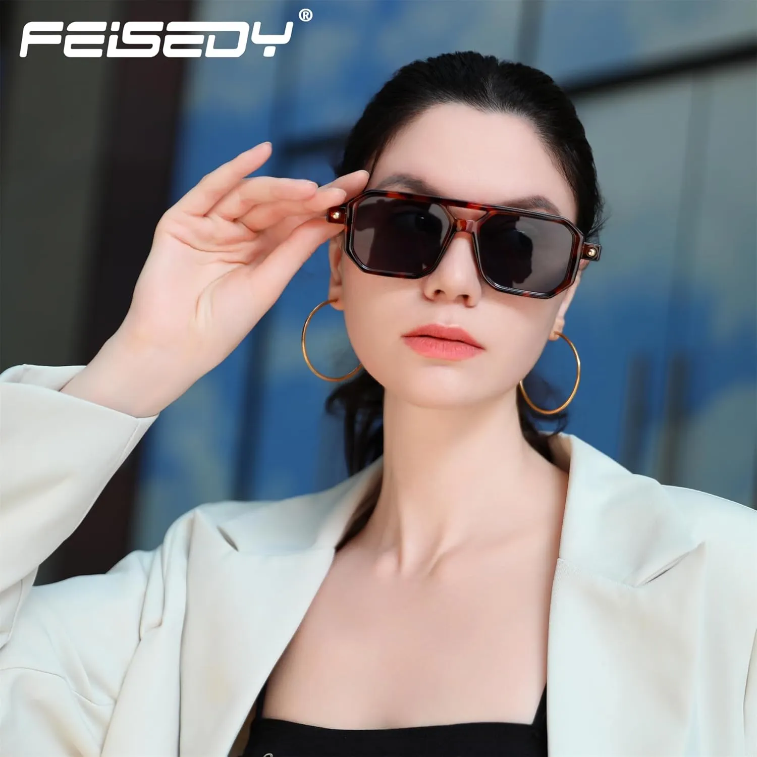 FEISEDY Vintage Square 70s Flat Aviator Sunglasses Women Men Classic Retro Stylish Frame UV400 Sunglasses B2622