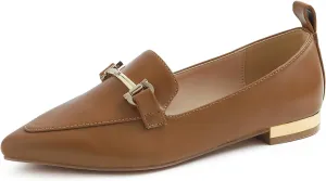 FEVERSOLE Women's Loafer Flat Pointed Deco Low Heel Fashion Slip On Dress Driving Office Shoes