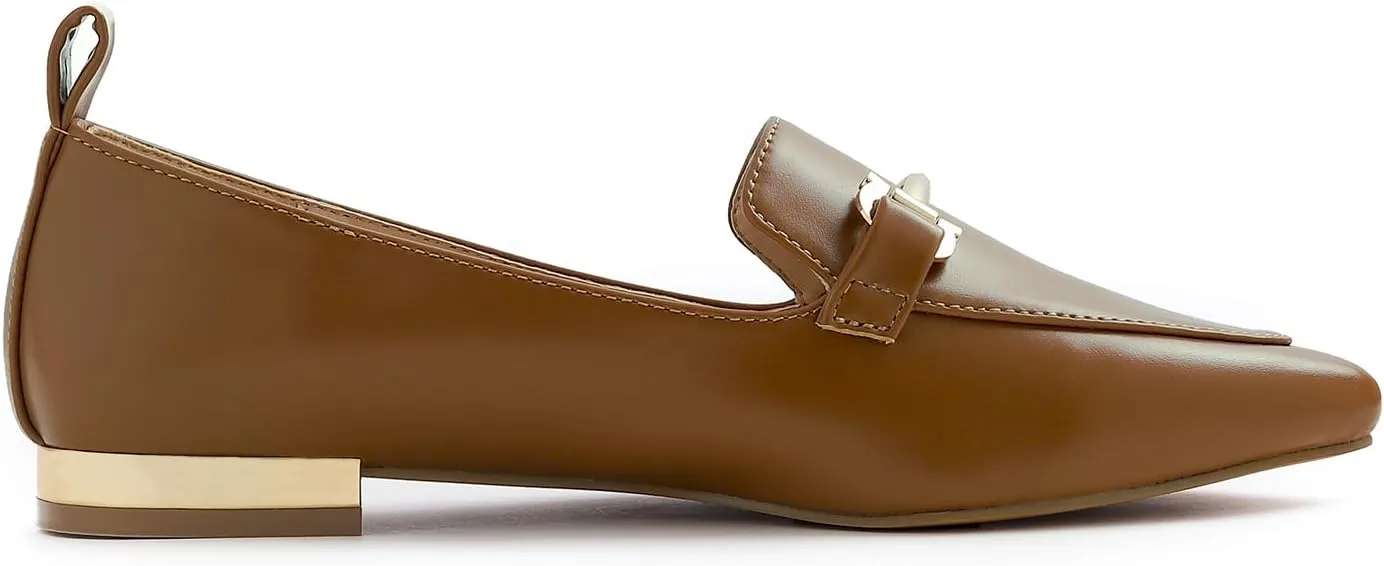 FEVERSOLE Women's Loafer Flat Pointed Deco Low Heel Fashion Slip On Dress Driving Office Shoes