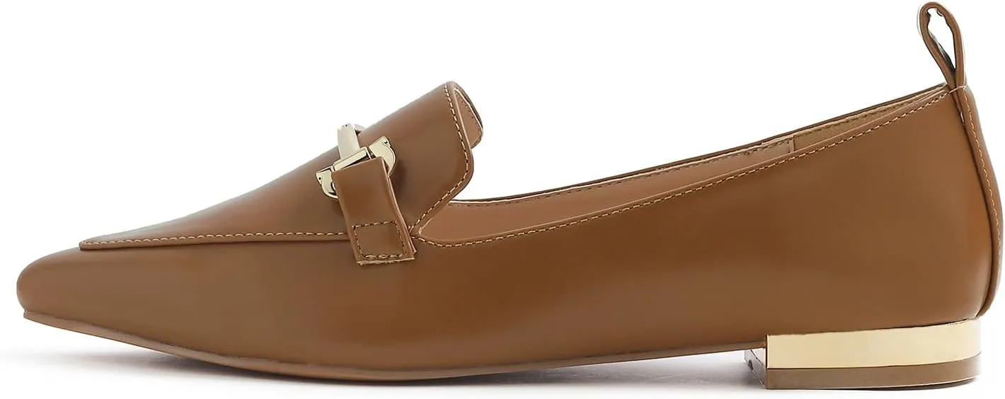 FEVERSOLE Women's Loafer Flat Pointed Deco Low Heel Fashion Slip On Dress Driving Office Shoes