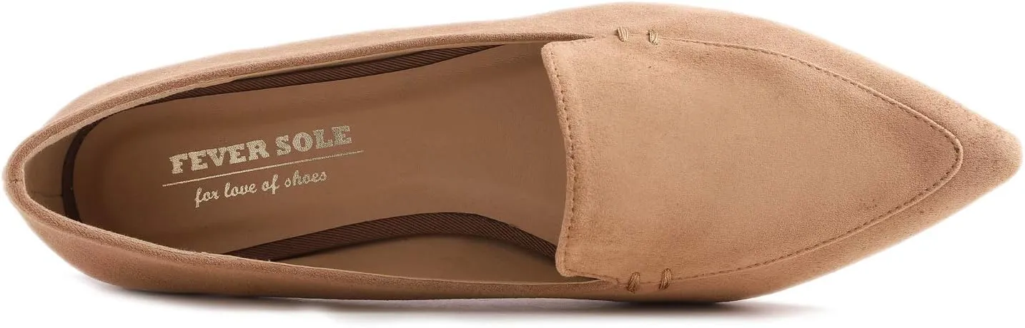 FEVERSOLE Women's Loafer Flat Pointed Fashion Slip On Comfort Driving Office Shoes