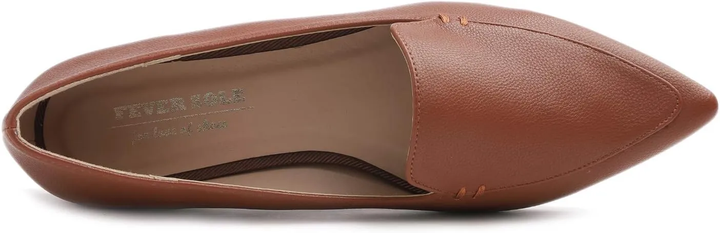 FEVERSOLE Women's Loafer Flat Pointed Fashion Slip On Comfort Driving Office Shoes