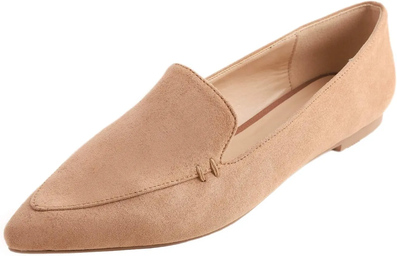 FEVERSOLE Women's Loafer Flat Pointed Fashion Slip On Comfort Driving Office Shoes