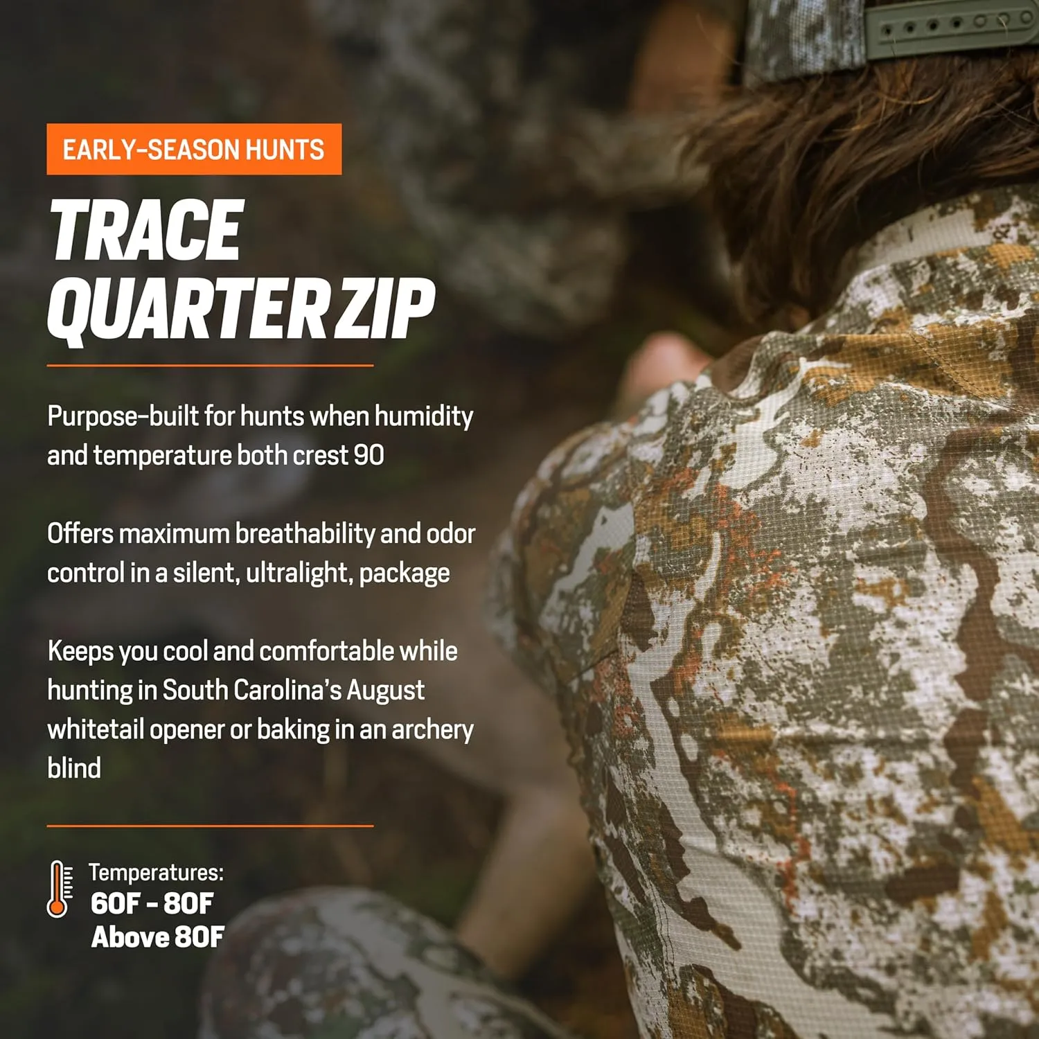 First Lite Men's Trace Quarter Zip - Ultralight Breathable Camo Hunting Shirt