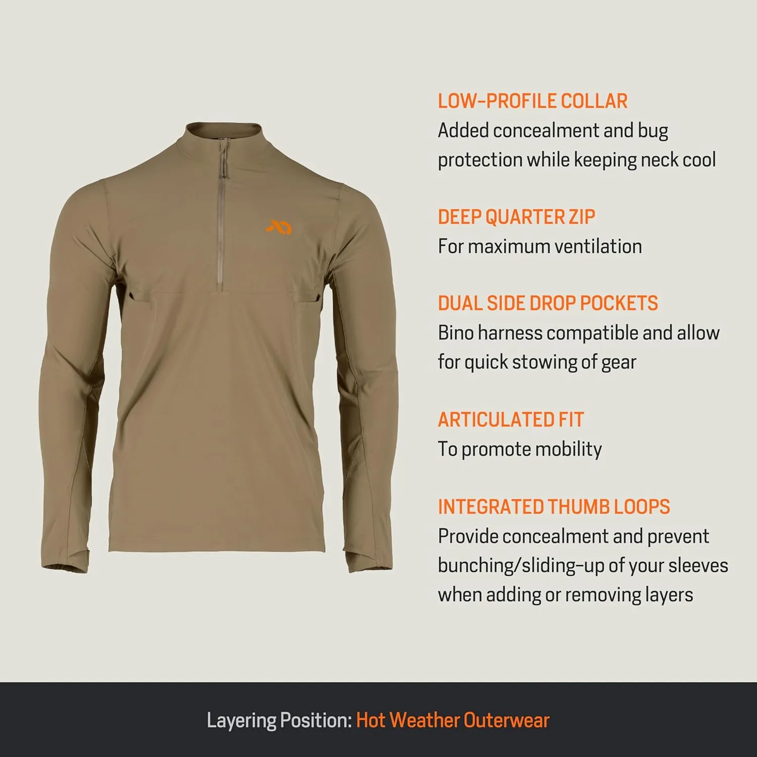First Lite Men's Trace Quarter Zip - Ultralight Breathable Camo Hunting Shirt