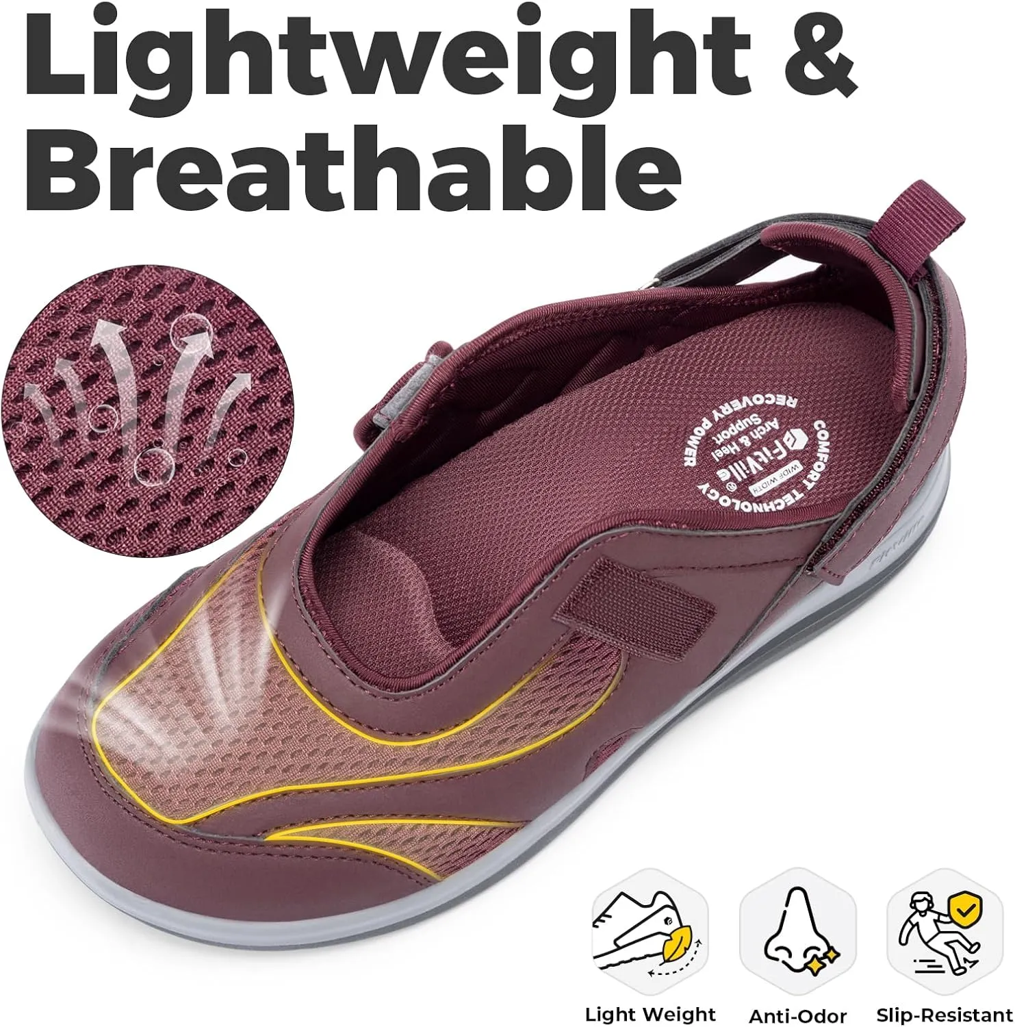 FitVille Women's Diabetic Shoes Extra Wide Width Diabetic Sandals for Women, Diabetic Walking Shoes Adjustable Closure Arch Support Orthopedic Shoes for Swollen Feet Plantar Fasciitis