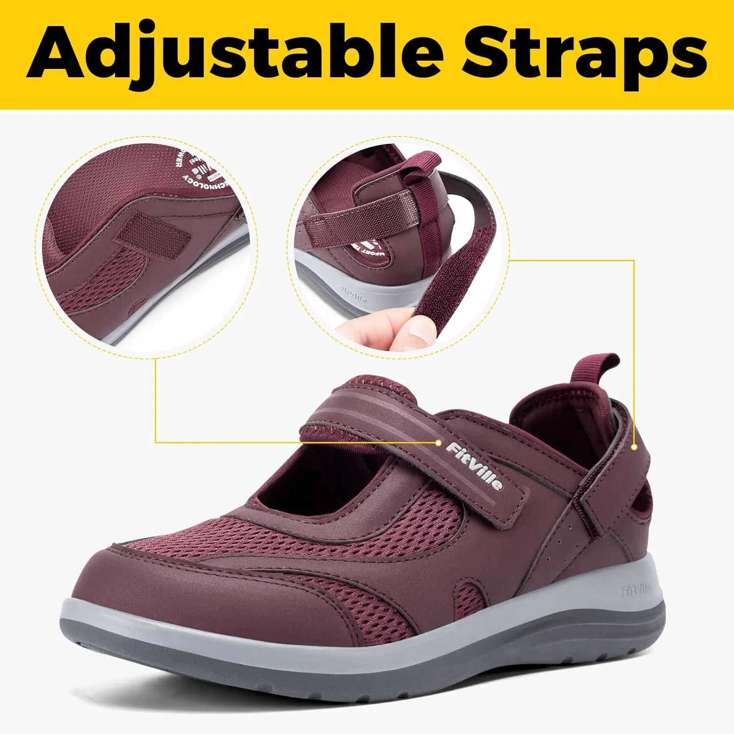 FitVille Women's Diabetic Shoes Extra Wide Width Diabetic Sandals for Women, Diabetic Walking Shoes Adjustable Closure Arch Support Orthopedic Shoes for Swollen Feet Plantar Fasciitis