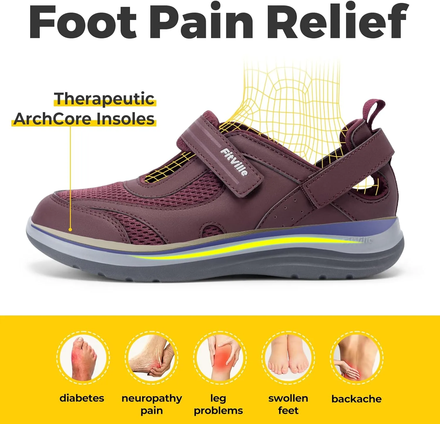 FitVille Women's Diabetic Shoes Extra Wide Width Diabetic Sandals for Women, Diabetic Walking Shoes Adjustable Closure Arch Support Orthopedic Shoes for Swollen Feet Plantar Fasciitis