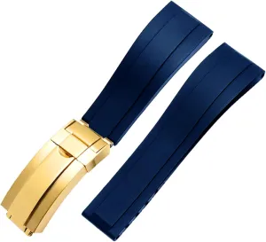 Flat End 20mm 21mm Rubber Silicone Watch Bands for Any Brand Watch Stainless Steel Folding Buckle Strap Brand Watchband Sports (Color : 10mm Gold Clasp, Size : 20mm)