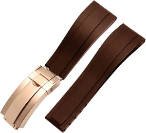 Flat End 20mm 21mm Rubber Silicone Watch Bands for Any Brand Watch Stainless Steel Folding Buckle Strap Brand Watchband Sports (Color : 10mm Gold Clasp, Size : 21mm)
